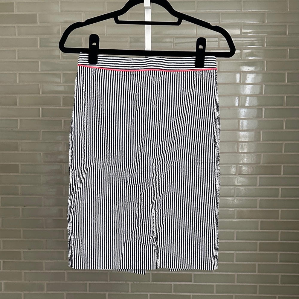 J. Crew No. 2 Pencil Skirt in Seersucker with Neon Trim